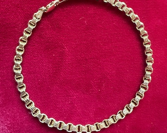 Vintage 14k Gold Armband, Massivgold, Fancy 3,4 mm Links, 18,25 ”