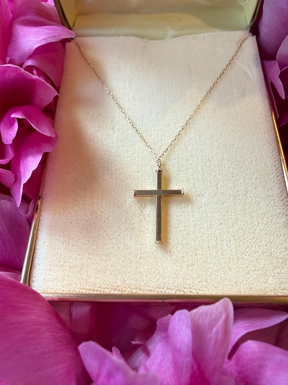 14k Gold Cross Pendant Necklace, Italian 14k Gold Chain