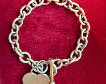 Vintage Sterling Silber Herz-Toogle Charme Armband • klobige Gliederkette 30g