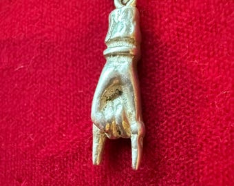 Antike Sterling Silber Hand Mano Cornuto Charme Amulett, Schutz vor dem Bösen Auge / Figa Charme