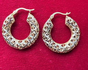 Vintage 14K Gold Creolen, Diamantschliff, 2,5 cm