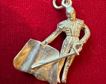 Vintage Sterling Silber Stier Kämpfer Charm Anhänger, detaillierte 3D Darstellung