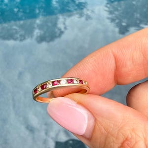 14k Gold Natural Diamond Ruby Ring Band, Vintage Stacker Ring