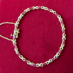 10k Gold Ruby and Diamond Tennis Bracelet with Safety Chain