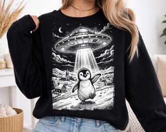 Ufo Penguin Alien Abduction PNG: Funny Penguin Alien Clipart Space Abduction png Cosmic Galaxy Design (Digital Download)