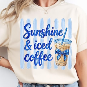 Sunshine & Iced Coffee Hand Painted PNG: Retro Coffee Lover Aesthetic Summer Vibes png Cute Cafe Art (Digital Download)