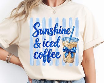 Sunshine & Iced Coffee Hand Painted PNG: Retro Coffee Lover Aesthetic Summer Vibes png Cute Cafe Art (Digital Download)