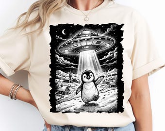 Ufo Penguin Alien Abduction PNG: Funny Penguin Alien Clipart Space Abduction png Cosmic Galaxy Design (Digital Download)