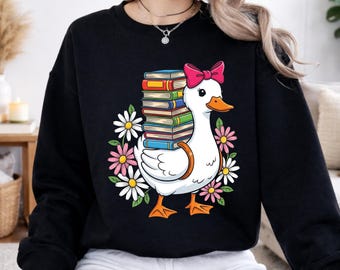 Cute Duck With Books PNG: Reading Animal Clipart png Book Lover Aesthetic Study Design Kawaii Illustration Digital Download