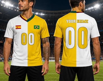Custom Split Soccer Jersey, Half Brazil Spain Football Shirt, Personalized Name Number