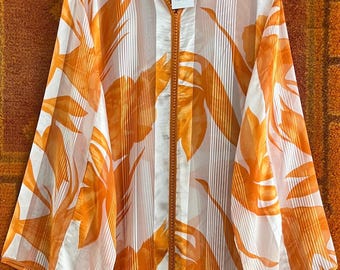 Vintage Moroccan Kaftan Kimono: orange and white pattern