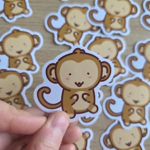 Kawaii Monkey Vinyl Sticker: Adorable Animal Art for Water Bottles, Laptops