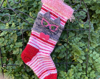 The Princess Professor, a Country Barn Cat Christmas Stocking Hand Knit