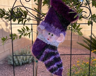 Buddy the Elf Purple Hand Knit Christmas Stocking