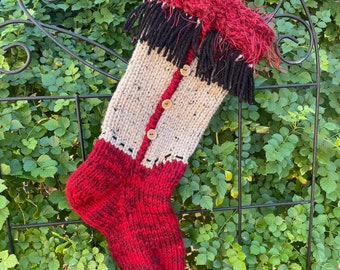 Western Fringes Rustic Christmas Hand Knit Stocking