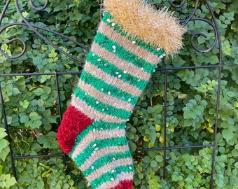 Metallic Green Striped Christmas Stocking by JingleBellSocks
