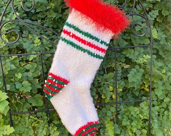 Peppermint Knit Christmas Stockings, Red, White and Green Holiday Decor