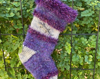 Rhinestone Lizard Purple Sparkle Knit Christmas Stocking