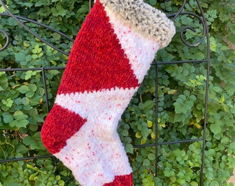 Cinnamon Bears Knit Christmas Stocking with Variegated Gray Fur Cuff