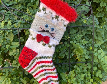 Oliver, a Country Barn Cat Christmas Stocking Hand Knit