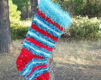 Sizzle Sparkle Hand Knit Christmas Stocking with Jingle Bells