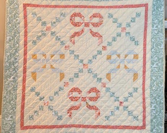 handmade heirloom irish chain, and bows crib quilt