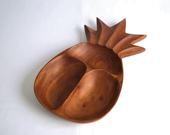 Vintage Kamani-houten ananas-serveerschaal – Modern Tiki-decor uit het midden van de eeuw – Made in Philippines