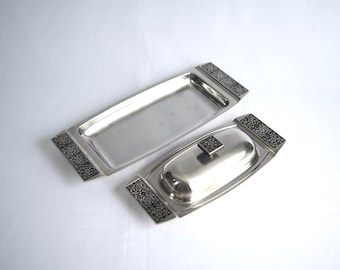 Juego de bandeja para servir de terciopelo Stanley Roberts Vintage – Vajilla de acero inoxidable de mediados de siglo