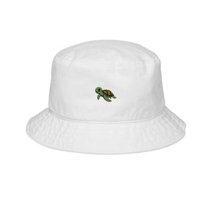 Bucket-hoed met borduursel zeeschildpad | Bucket-hoed met schildpadpatch