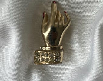 Vintage Coro "Glam Hand" Brosch - Strassmanschettdetalj