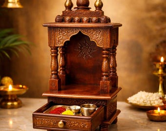 Templo SŪTRA Mandir, color cobre, 8x8x18 pulgadas con almacenamiento adicional.