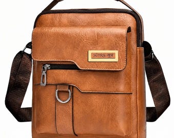 Personalised leaser engrave Men's Vintage-Inspired Crossbody Messenger Bag, Professional Work Satchel