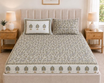 Juego de sábanas de algodón, estampado indio, ropa de cama étnica bohemia, tamaño super king