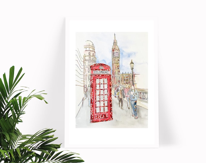 Red Phone Box Poster | London Art | London Gift | London Art Print, London Wall Art | London Poster | Travel Gift | Travel Poster