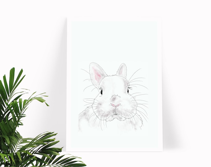 White Rabbit | White Rabbit Art | White Rabbit Print | White Rabbit Poster | Rabbit Gift | Rabbit Wall Art | Rabbit Nursery Art