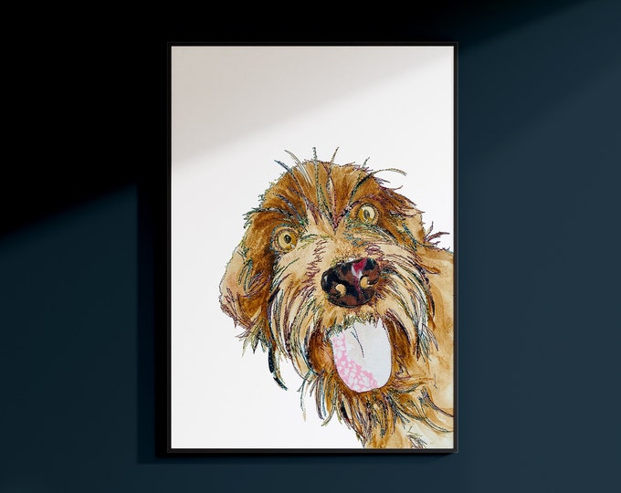 Dog Artwork | Brown Dog Print | Dog Print | Dog art | Wire Haired Pointer Art | Scruffy dog artwork | dog | Dog Portrait |Dog Drawing