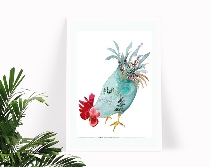 Chicken Art | Chicken artwork | Colourful Chicken | Hen Art | Cockerel Artwork | Animal art | Kitchen Art | Kitchen gift