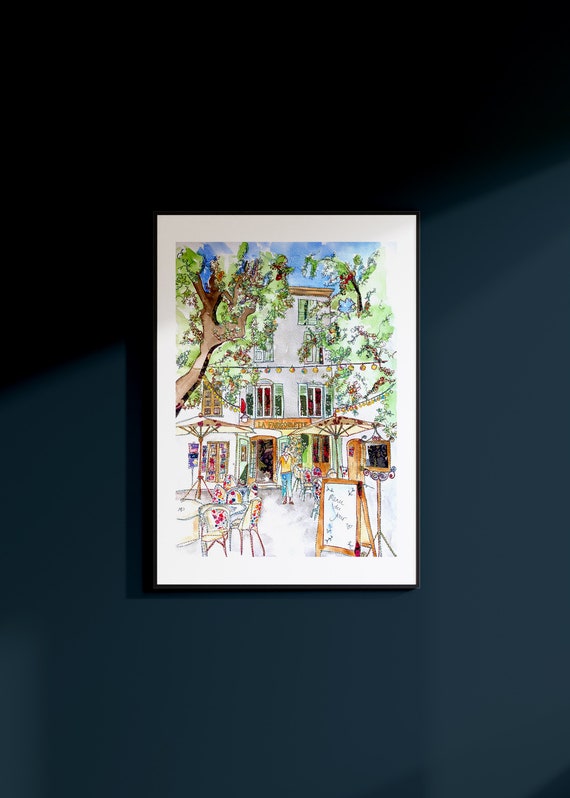 French Cafe Scene | TourTour Print | French Cafe Poster | France Travel Poster | Cafe Art | Provence Cafe Print | Provence Artwork | France