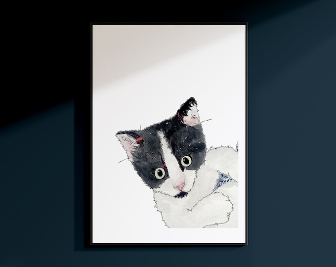 Black and White cat Artwork | Cat Poster | Cat Art | Cat gift | Cat lovers | Kitten Art