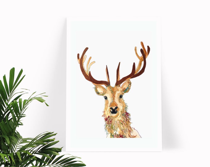 Stag Art | Stag Art Print | Wild Stag Print | Stag Head Art Print | Wildlife Print