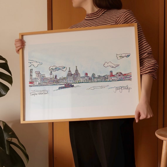 Liverpool Waterfront | Liverpool Ferry | Liverpool Skyline | Travel Poster | Liverpool Gift | Art Print | Housewarming Gift | Wall Art