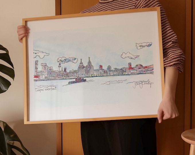 Liverpool Waterfront | Liverpool Ferry | Liverpool Skyline | Travel Poster | Liverpool Gift | Art Print | Housewarming Gift | Wall Art