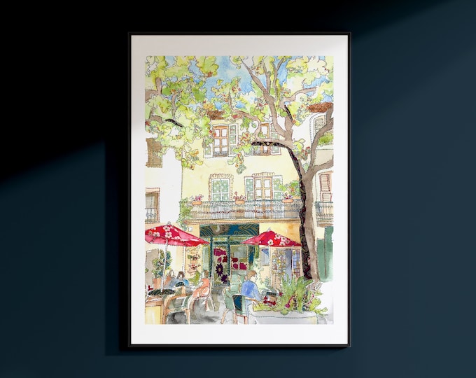 French Cafe | Cafe in France | Provence wall Art | Tourtour Print | French Cafe Poster | French Travel Poster | Bar Des Ormeaux Print