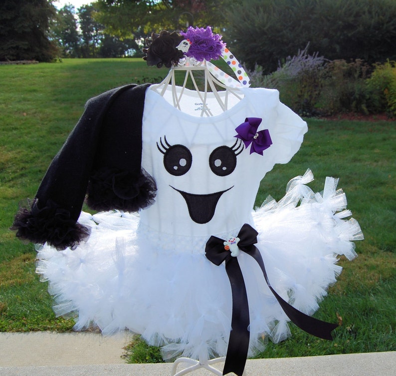 Girls Ghost Costume HA01 Handmade Ghost Headband GHOST Baby Girl TUTU Dress with Tulle Tutu Skirt Baby or Toddler Girl HALLOWEEN Costume