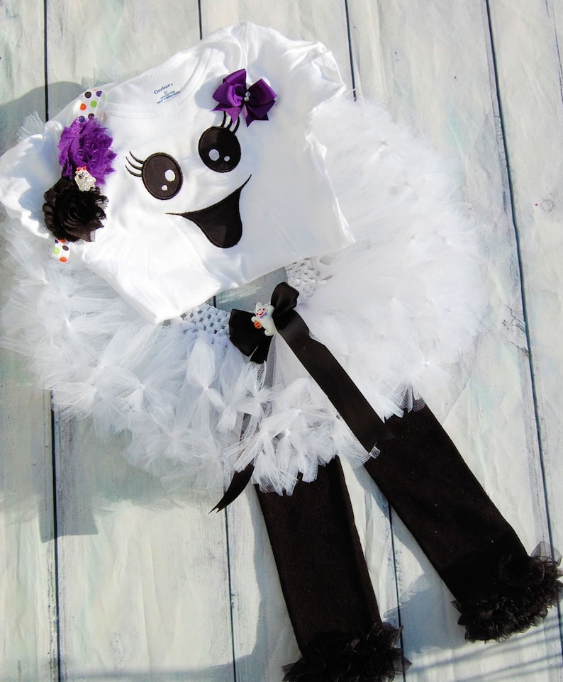Girls Ghost Costume HA01 Handmade Ghost Headband GHOST Baby Girl TUTU Dress with Tulle Tutu Skirt Baby or Toddler Girl HALLOWEEN Costume
