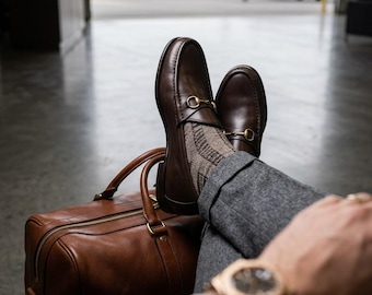 Handgemaakte bruinleren horsebit-loafers voor heren - geklede schoenen van Blake-gestikt kalfsleer, luxe instappers in Italiaanse stijl, luxe oud-geld-esthetiek