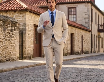 Premium lichtblauw tweedelig kostuum voor heren | Slim-fit blazer en broek met twee knopen | Outfit bruiloft bruiloft zomerbestemming