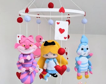 Alice in Wonderland crib mobile, ceiling mobile, nursery decor, felt mobile, Alice, Cheshire cat, Absolem