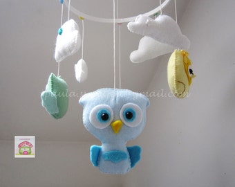 Baby Owls  baby crib felt mobile / pastel colors / baby owls / ceiling mobile / cot mobile / nursery decor / baby room decor /