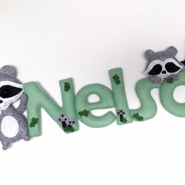 Racoon name banner / plaque de porte raton laveur / woodland / nursery /  racoon